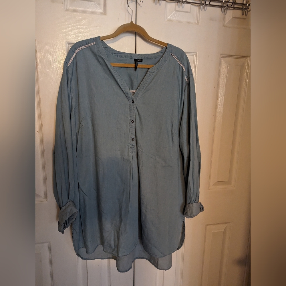 New Directions, light blue denim, button down, long sleeve dress, size 3X